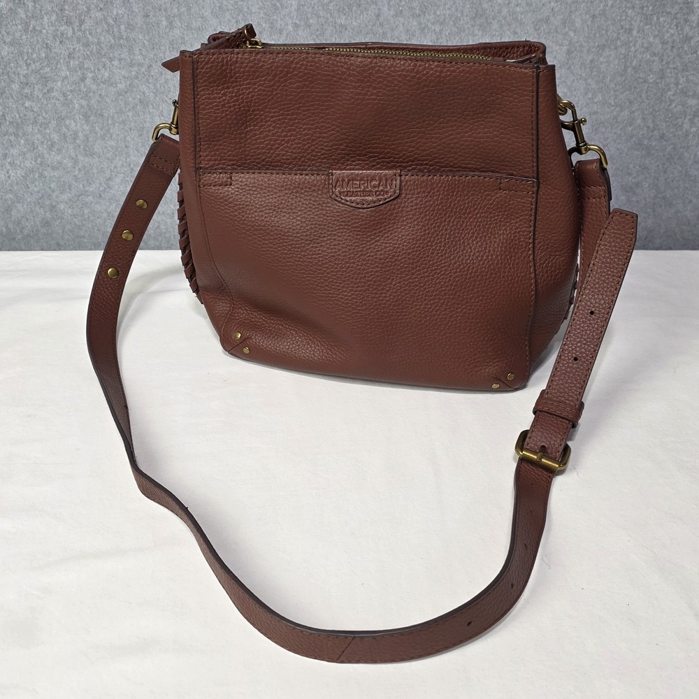 American Leather Co Luca Triple Entry Crossbody Purse Brown - Picture 3 of 16
